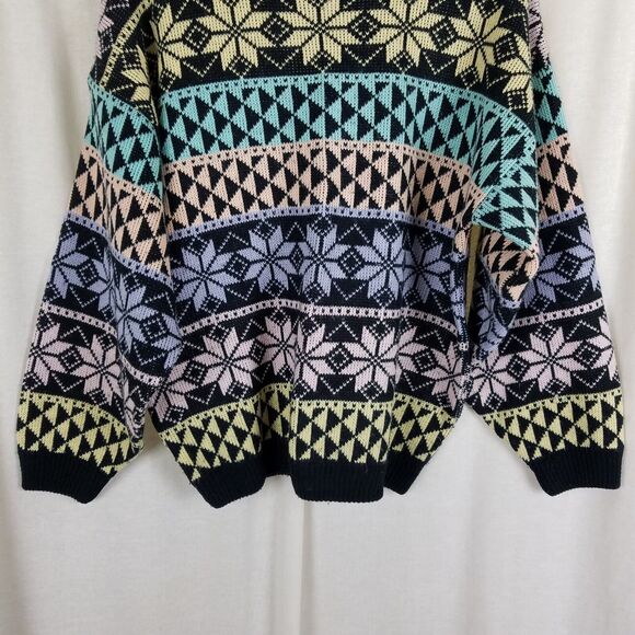 Vintage 90s Gerard Works Snowflake Nordic Loud Knit Sweater Womens M HK Pastel - Picture 3 of 5